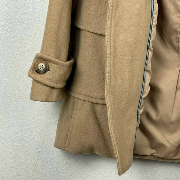 GAP Coat Women's Sz XS Duffle Toggle Collared Pocket Strap Lined Wool Brown Tan - Picture 6 of 11